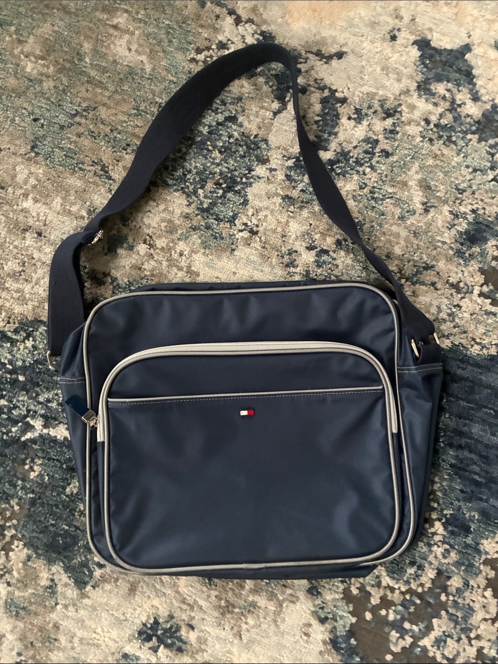 Tommy Hilfiger Navy and White Shoulder Messenger Bag
